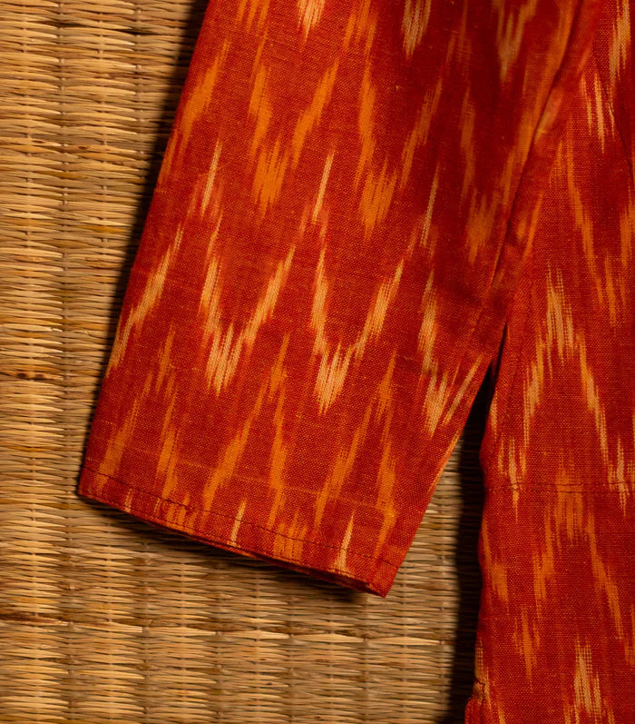 Orange Pochampally Ikkat Mens Kurta