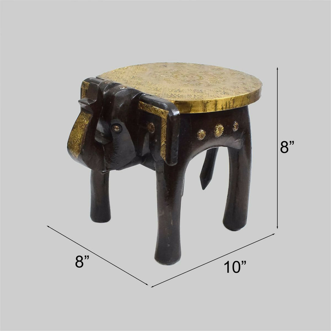 WOODEN ELEPHANT STOOL WITH BRASS WORK 8*10*8 | SHOBITAM