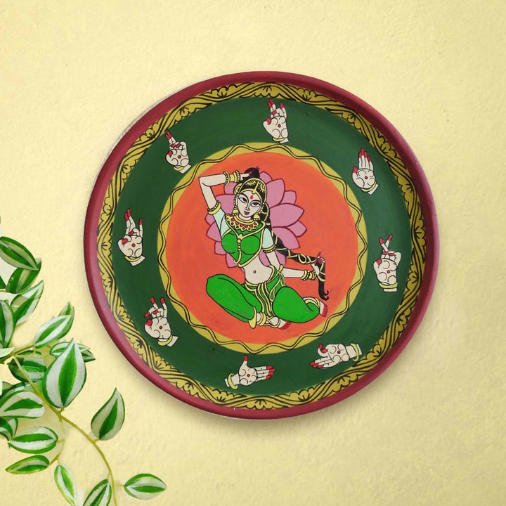 12" Wooden Bharatanatyam Mudra Cheriyal handpainted Wall hanging | SHOBITAM