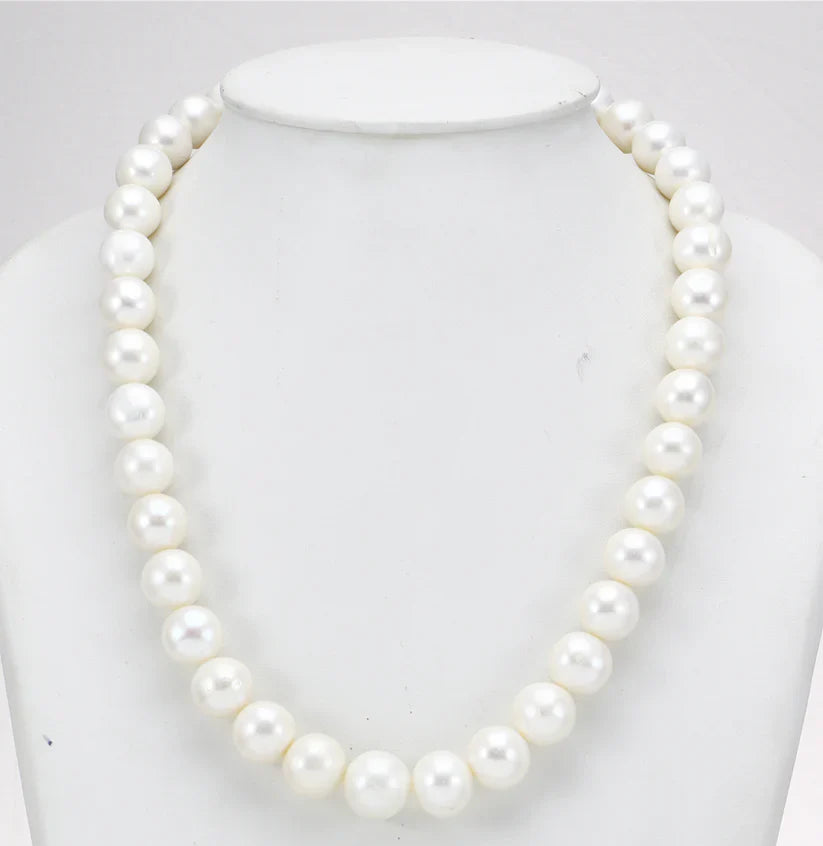 10.0-11.0mm White Round Freshwater Pearl Necklace Set - AAA Quality | SHOBITAM