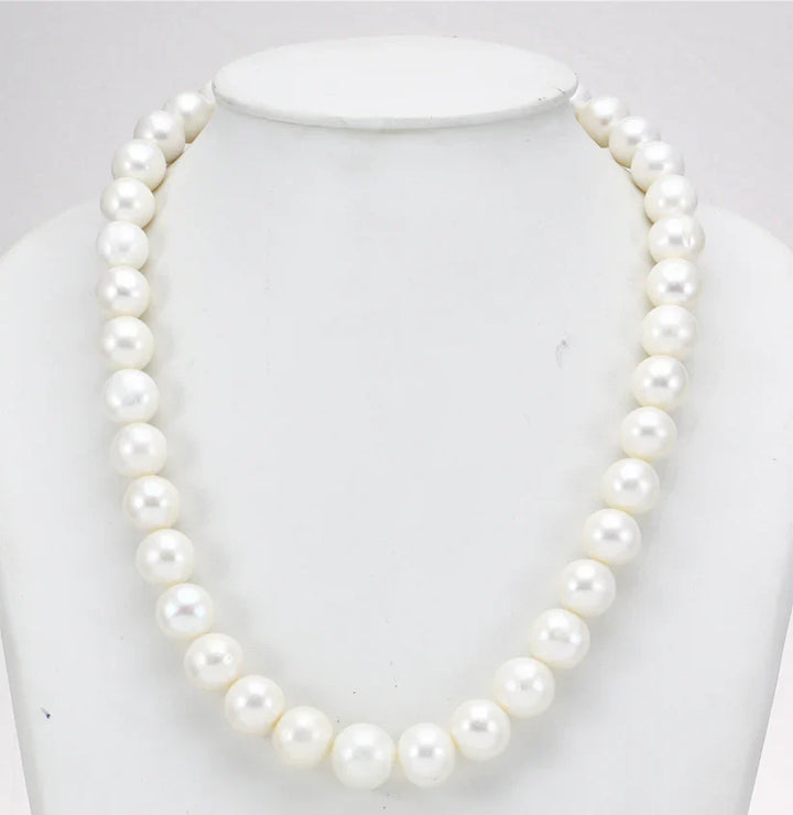 10.0-11.0mm White Round Freshwater Pearl Necklace Set - AAA Quality | SHOBITAM