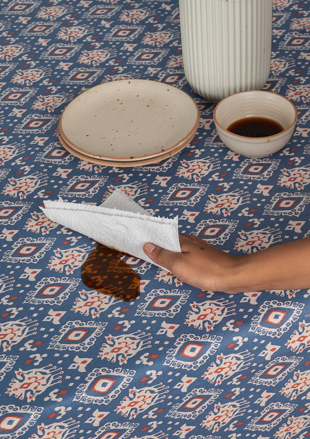 Durbar Spill safe water-resistant coated cotton table cloth | SHOBITAM