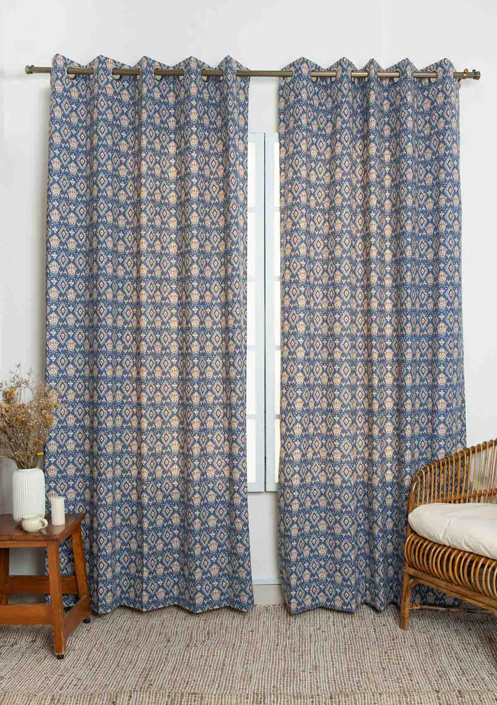 Ikat Print 100% Cotton Curtain, Customizable for size, lining and headers