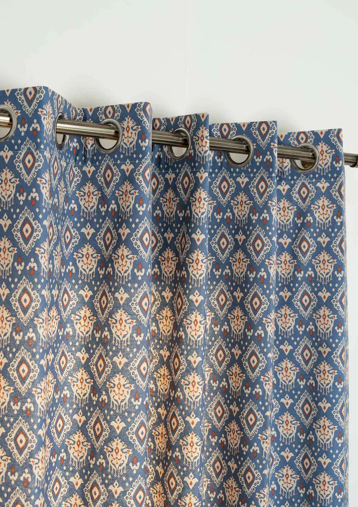 Ikat Print 100% Cotton Curtain, Customizable for size, lining and headers