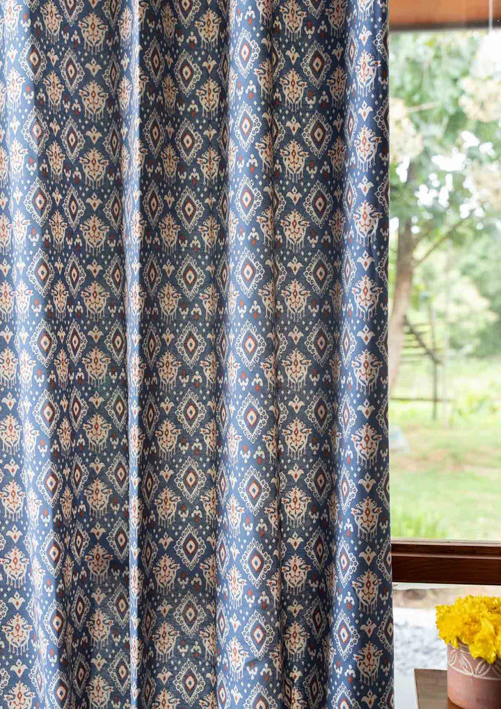 Ikat Print 100% Cotton Curtain, Customizable for size, lining and headers
