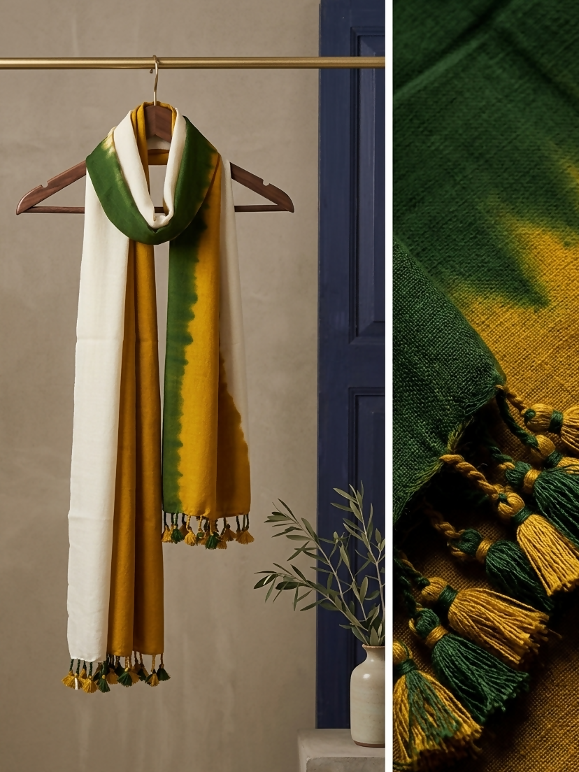 Color block Marino wool handcrafted stole  | SHOBITAM