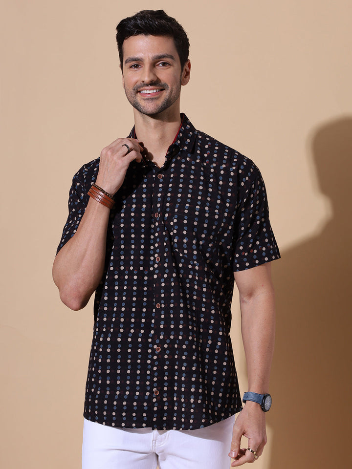 Midnight Ajrakh Handblock Shirt For Men