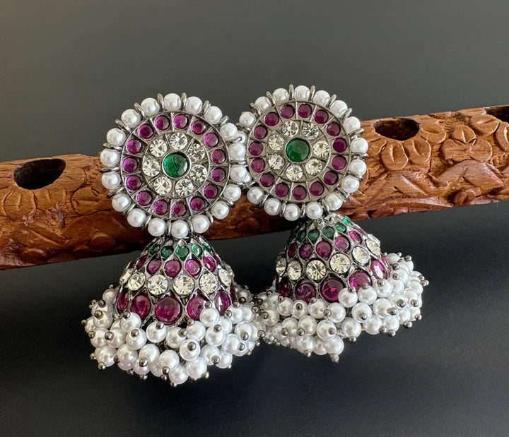 Black finish precious kemp-green pearl big Jhumkka | SHOBITAM