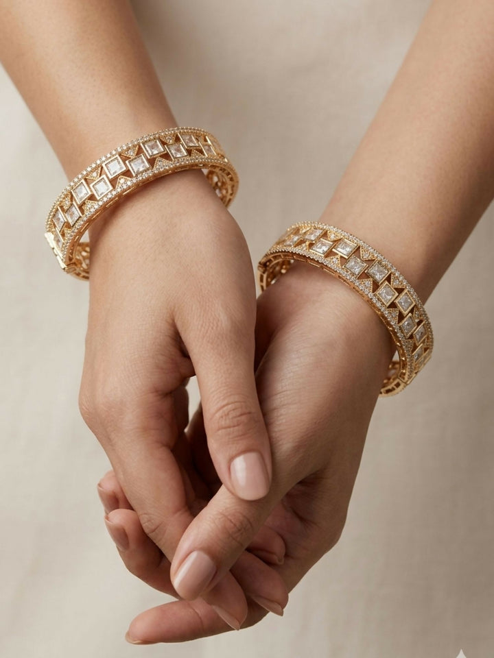 Gold Plated Polki Diamond Bangles | SHOBITAM