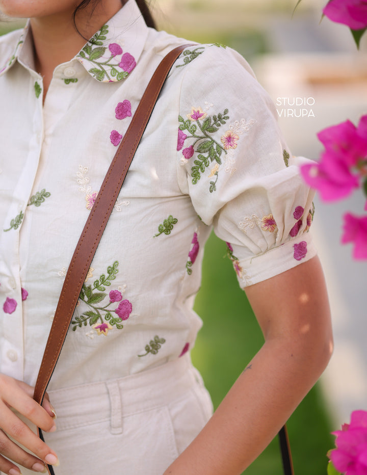 Floral Embroidered Shirt - Onam Edit Express | SHOBITAM