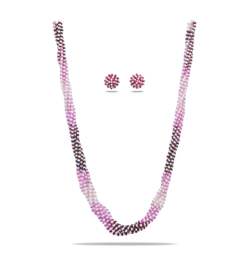 Natural Shaded Ruby and 1.0-2.0mm Seed Freshwater Pearls Necklace Set - AAA Quality | SHOBITAM