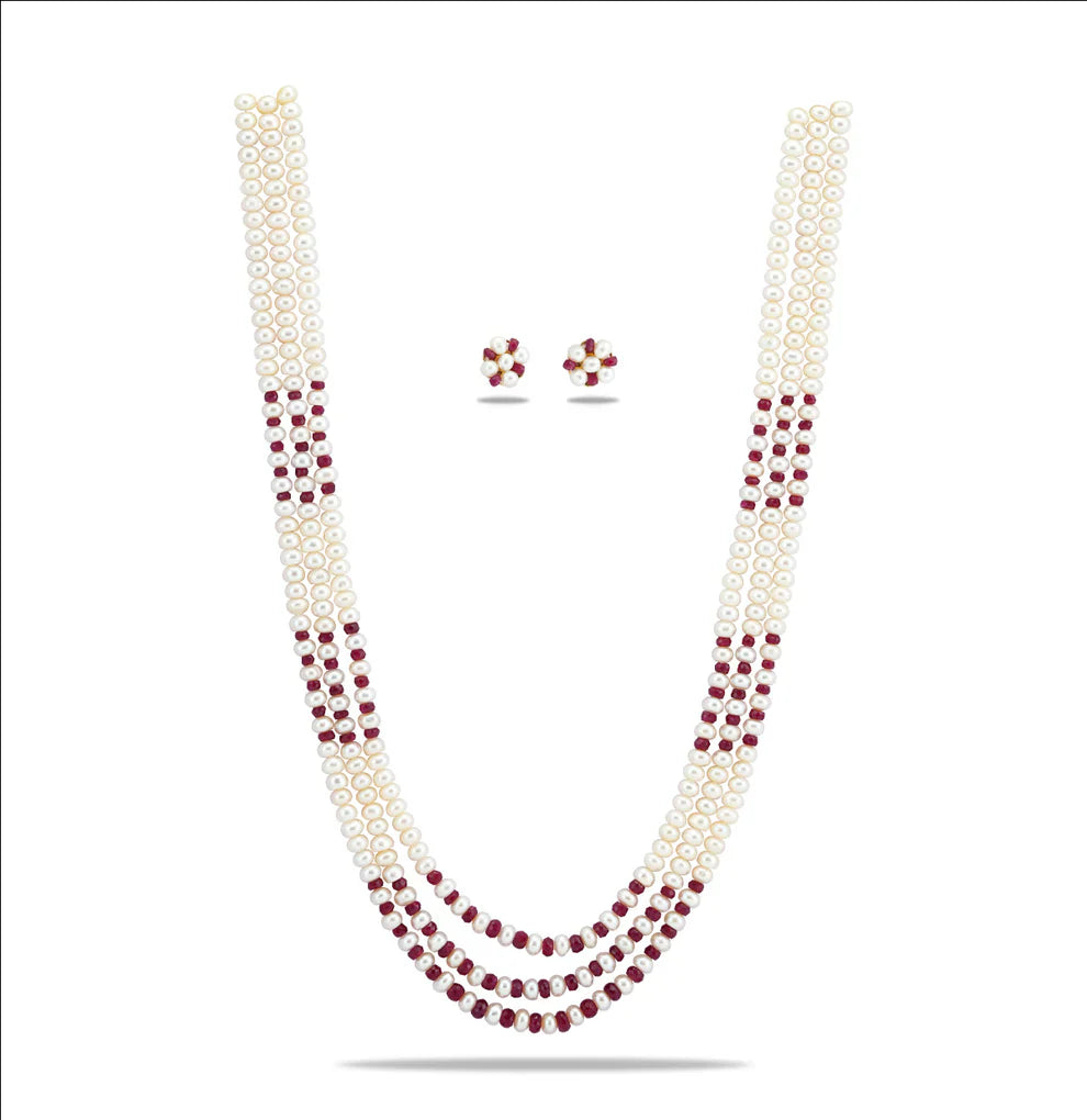 Valuable Natural Ruby And 5.0-6.0mm Freshwater Pearl Necklace Set-AA Quality