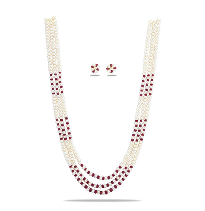 Valuable Natural Ruby And 5.0-6.0mm Freshwater Pearl Necklace Set-AA Quality