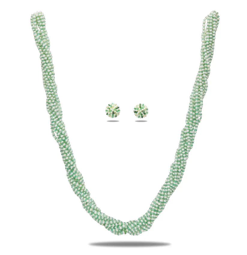 Natural Shaded Green Emerald And 1.0-2.0mm Seed Freshwater Pearls Necklace Set - AAA Quality