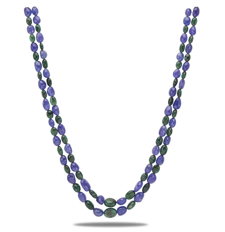 2 Strand Natural Emerald Tanzanite Beads Necklace