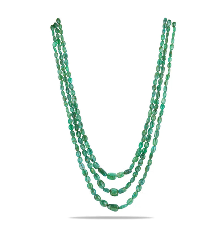 3 Strand Natural Emerald Beads Necklace