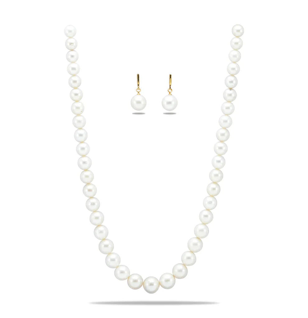 10.0-11.0mm Near Round White South Sea Pearls Necklace Set - A Quality