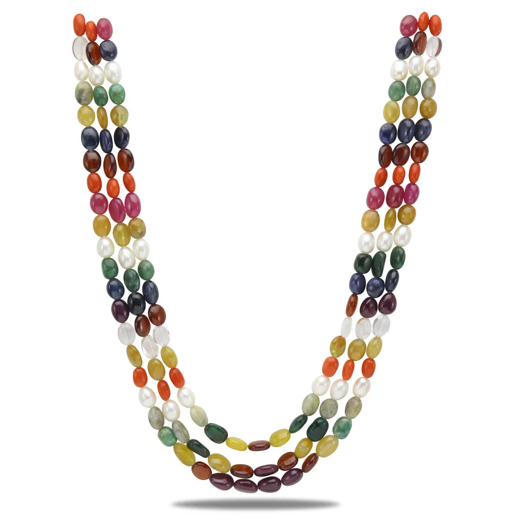 3 Strand Natural Navaratna Beads Necklace