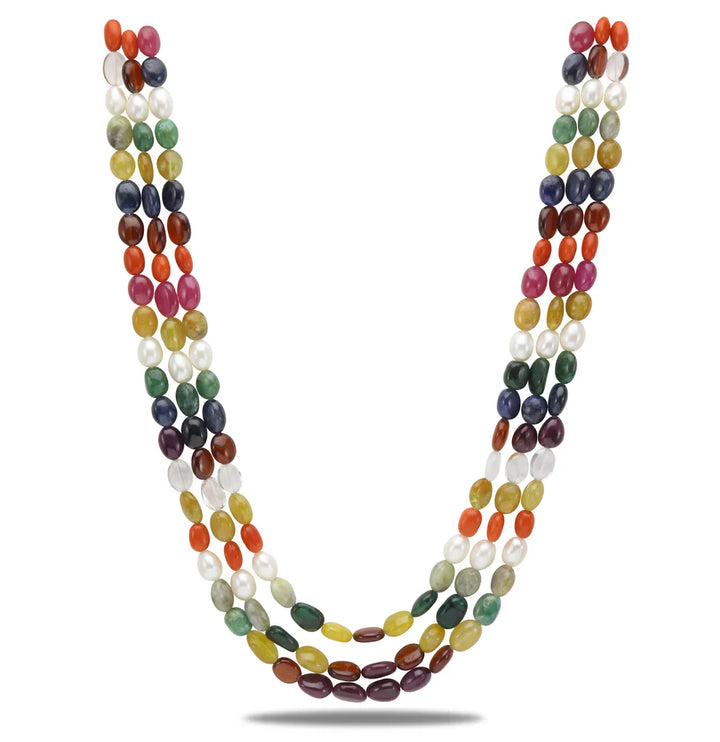 3 Strand Natural Navaratna Beads Necklace