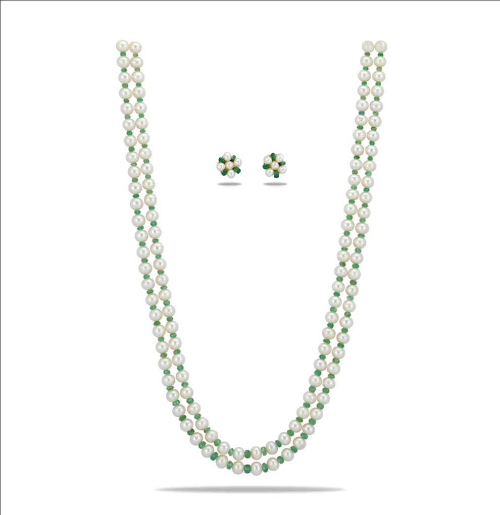 Natural Emerald With 6.0-7.0mm Near Round Freshwater Pearl Necklace Set-AA Quality