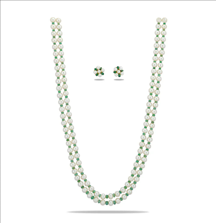 Natural Emerald With 6.0-7.0mm Near Round Freshwater Pearl Necklace Set-AA Quality