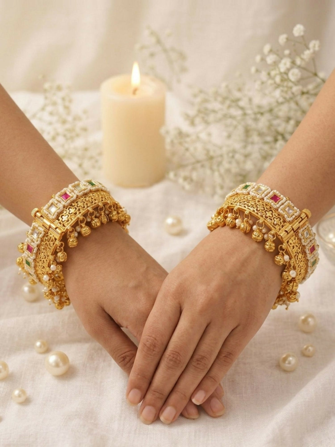 Gold Plated Polki Ghungroo Bangles | SHOBITAM