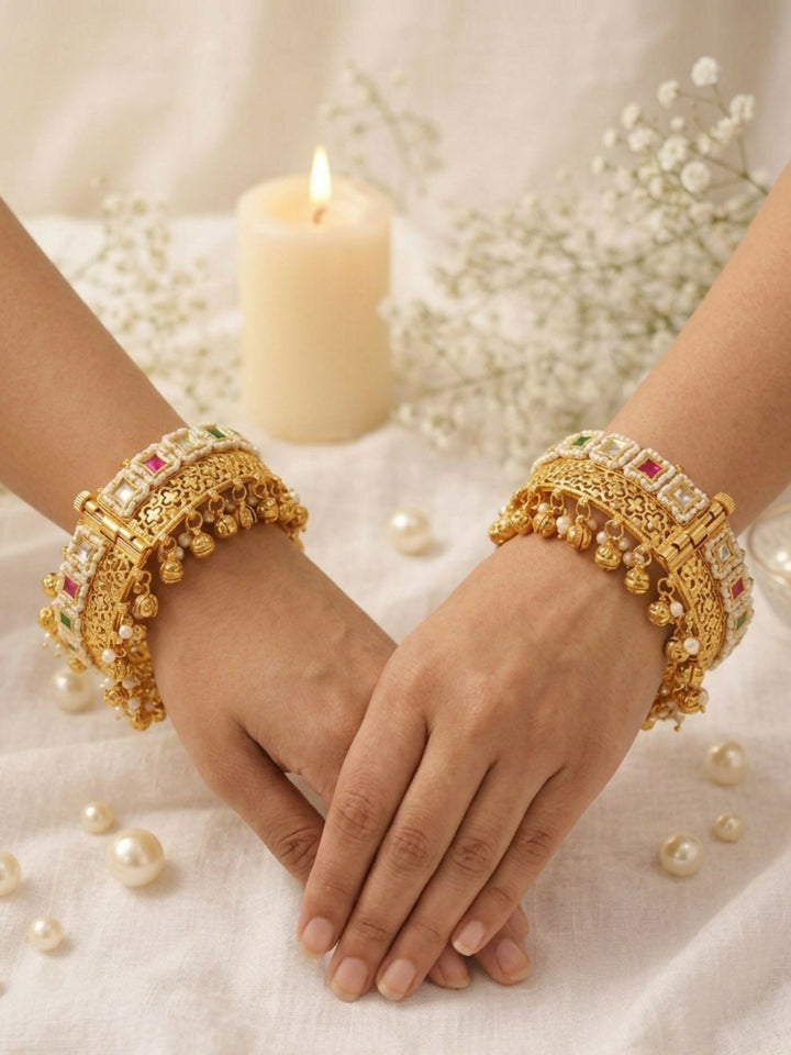 Gold Plated Polki Ghungroo Bangles | SHOBITAM