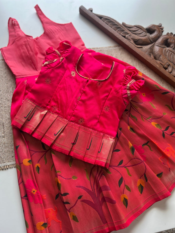 Paithani Skirt with bodice and peplum top - Pink Express | SHOBITAM