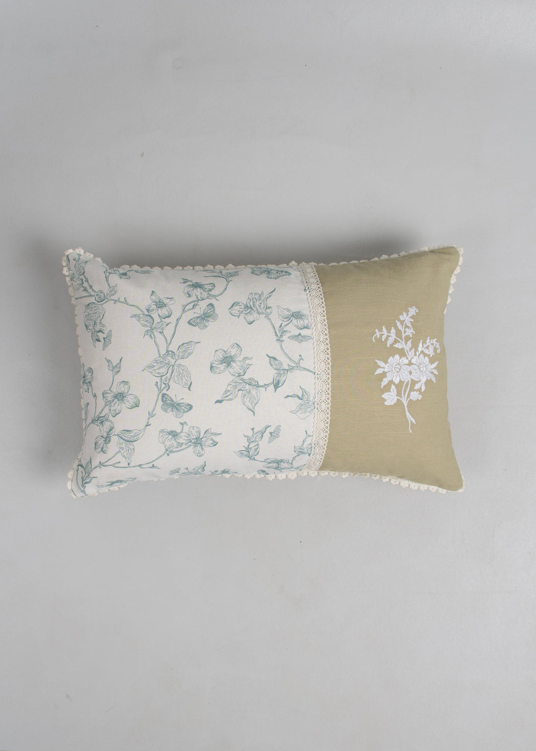 Celeste Nile Blue Embroidered Cushion Cover for Sofa – 100% Cotton 12" x 20" | SHOBITAM