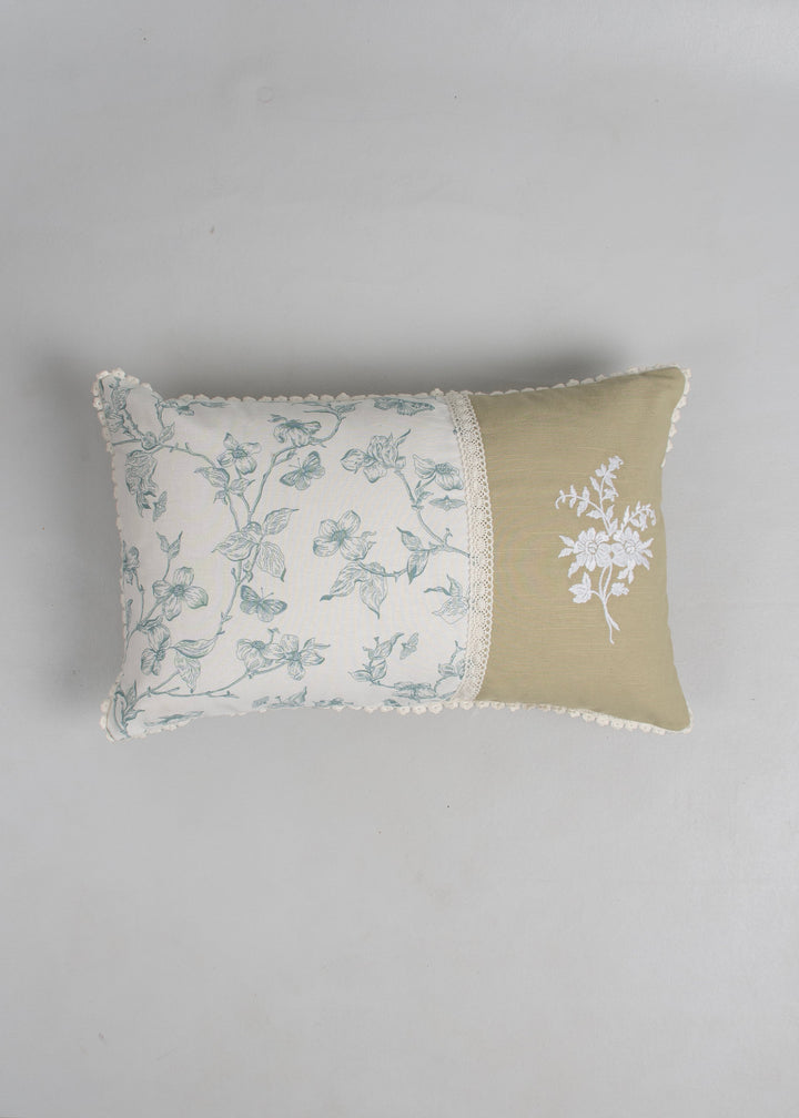 Celeste Nile Blue Embroidered Cushion Cover for Sofa – 100% Cotton 12" x 20" | SHOBITAM