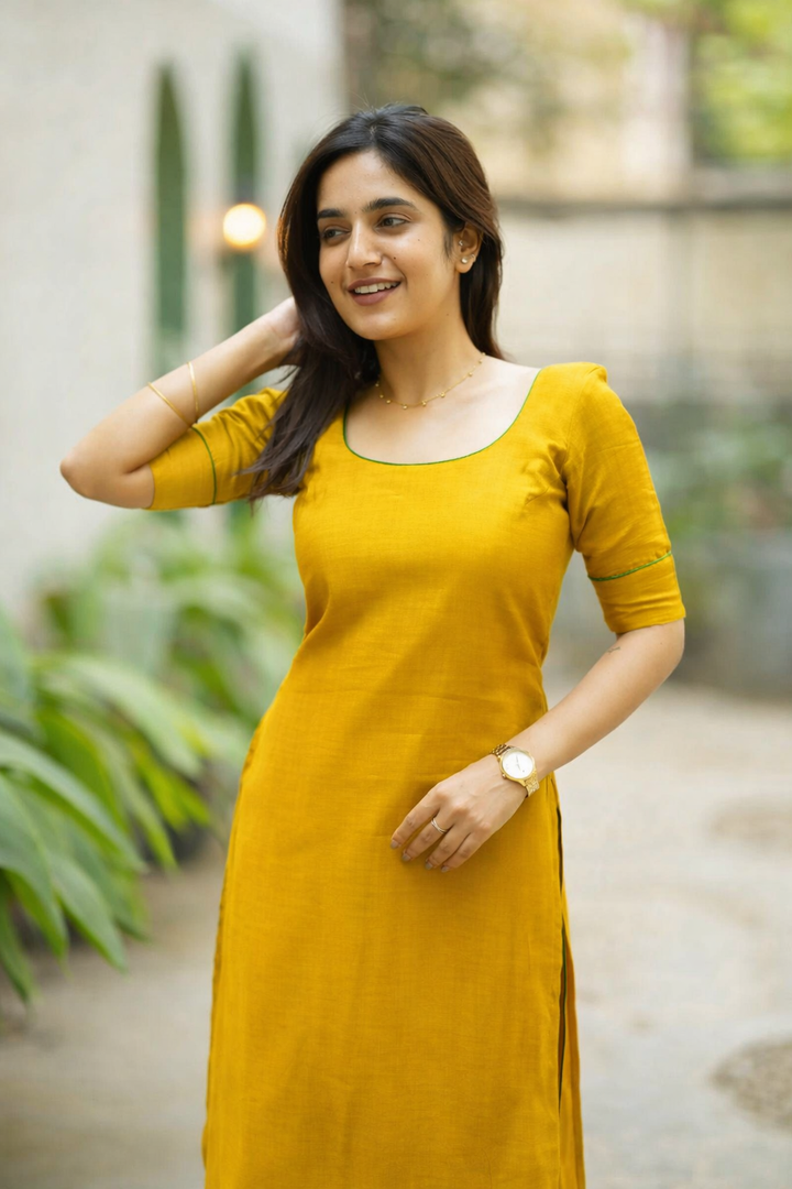 Raha Yellow Kurti Set (Set of 2) | SHOBITAM
