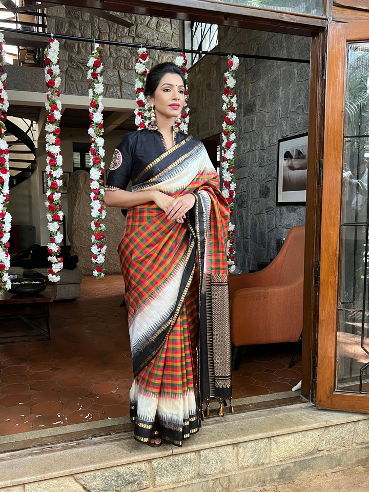 Exquisite Classic Kanjeevaram Multicolor Checks Saree in 9" Border | SILK MARK CERTIFIED