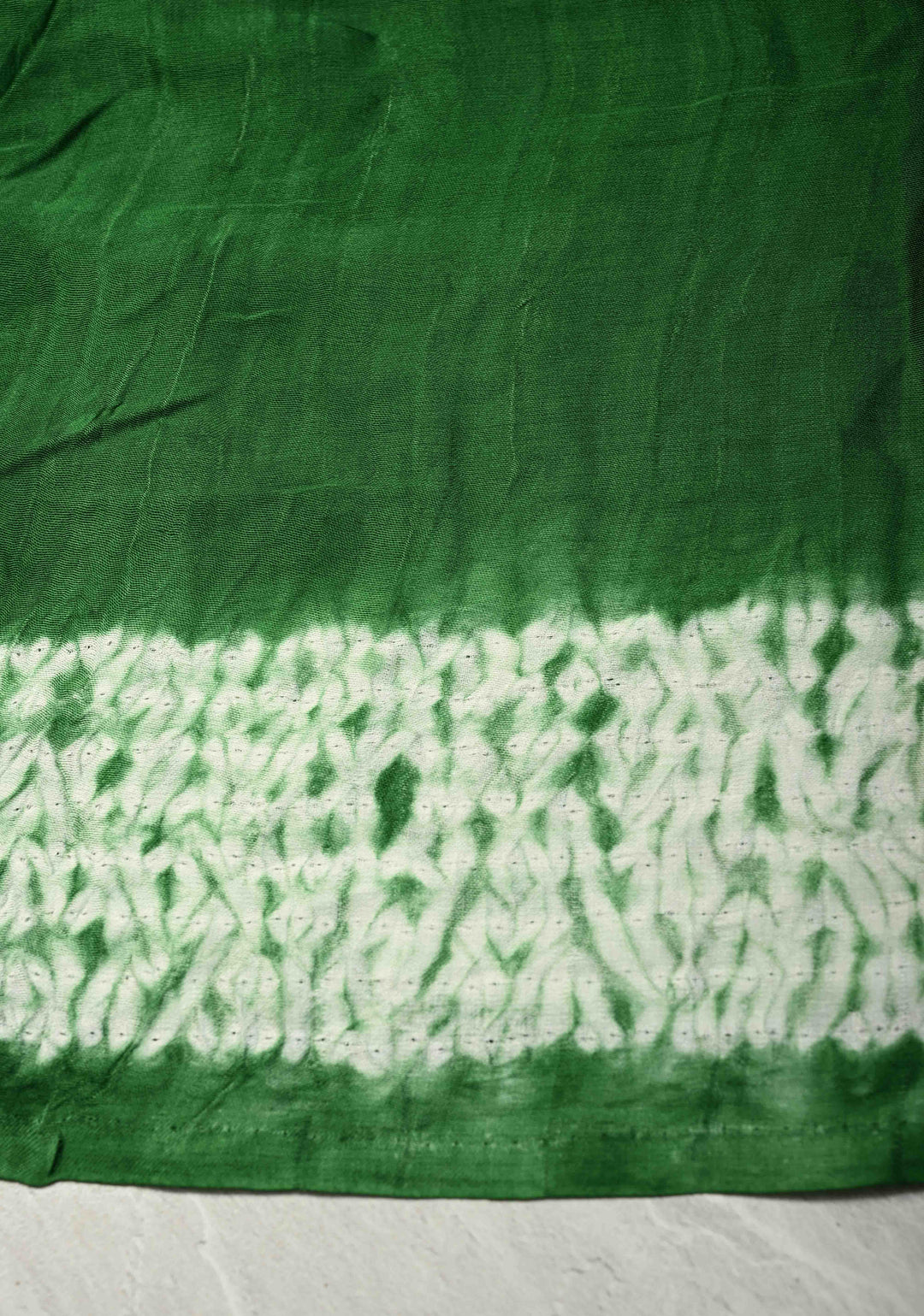 Green Modal Silk Saree with Mandala Design and Crushed Pallu | SHOBITAM