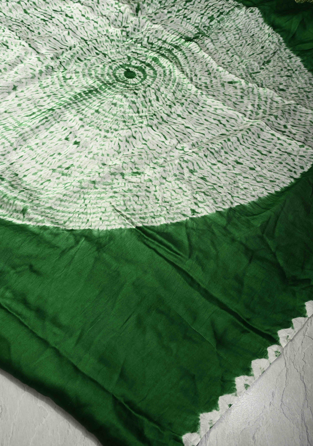 Green Modal Silk Saree with Mandala Design and Crushed Pallu | SHOBITAM