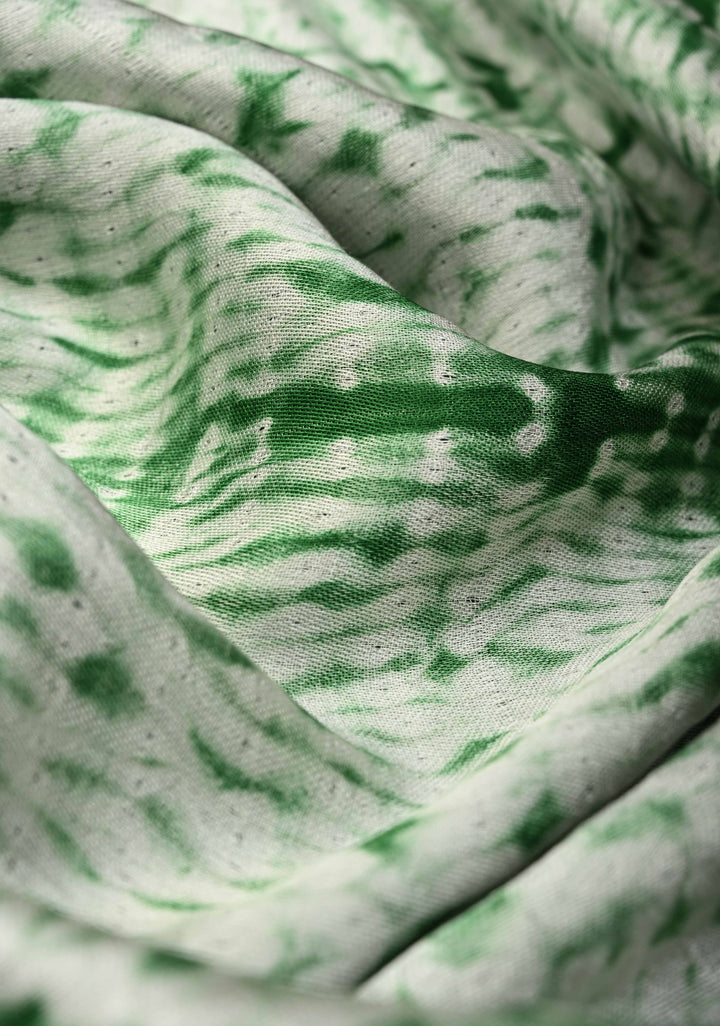 Green Modal Silk Saree with Mandala Design and Crushed Pallu | SHOBITAM