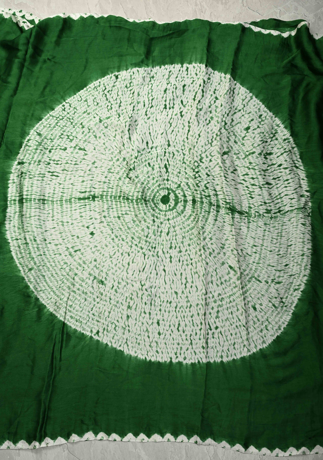 Green Modal Silk Saree with Mandala Design and Crushed Pallu | SHOBITAM