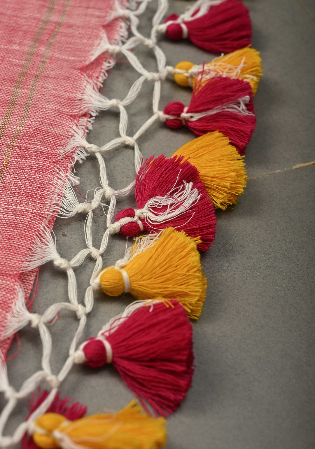 Lotus Pink Meenakari Buttas on Linen by Linen Saree with Paithani Pallu and Minimal Tissue Border