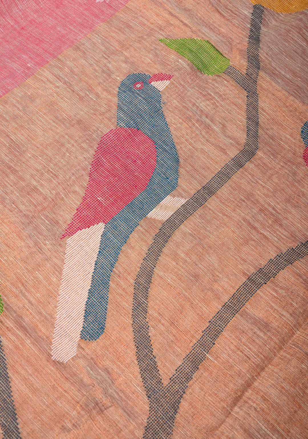 Lotus Pink Meenakari Buttas on Linen by Linen Saree with Paithani Pallu and Minimal Tissue Border