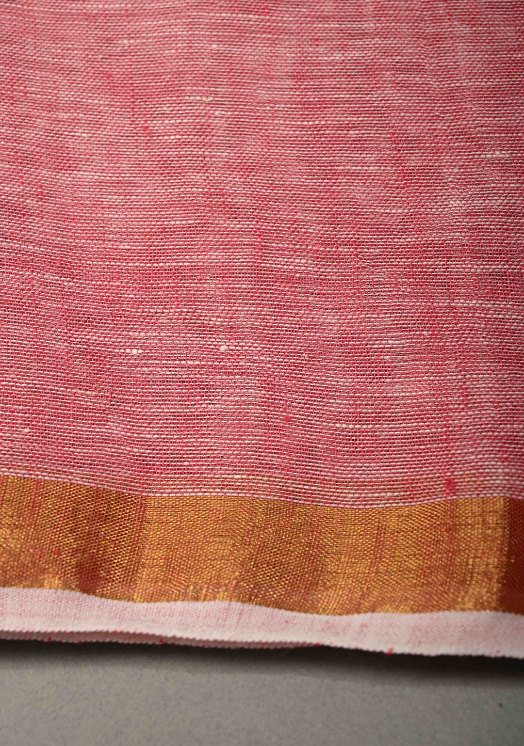 Lotus Pink Meenakari Buttas on Linen by Linen Saree with Paithani Pallu and Minimal Tissue Border