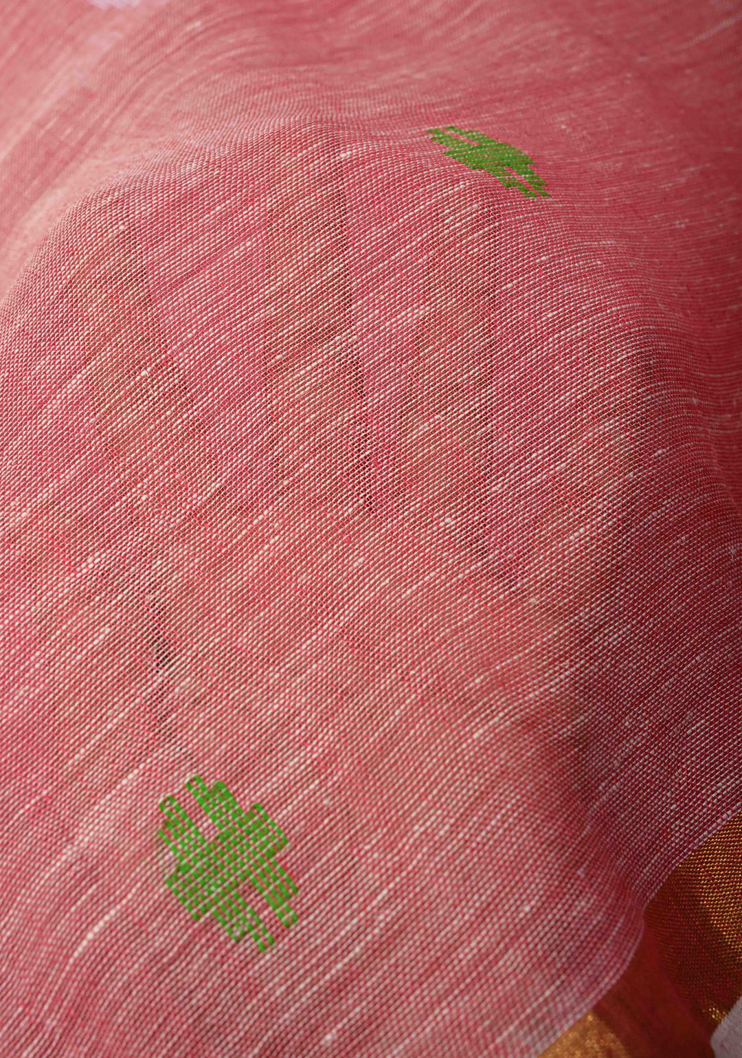 Lotus Pink Meenakari Buttas on Linen by Linen Saree with Paithani Pallu and Minimal Tissue Border