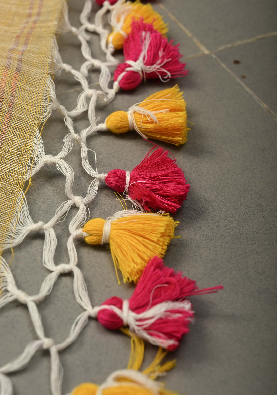 Sand Color Meenakari Buttas on Handloom Linen Saree with Paithani Pallu and Minimal Tissue Border | SHOBITAM