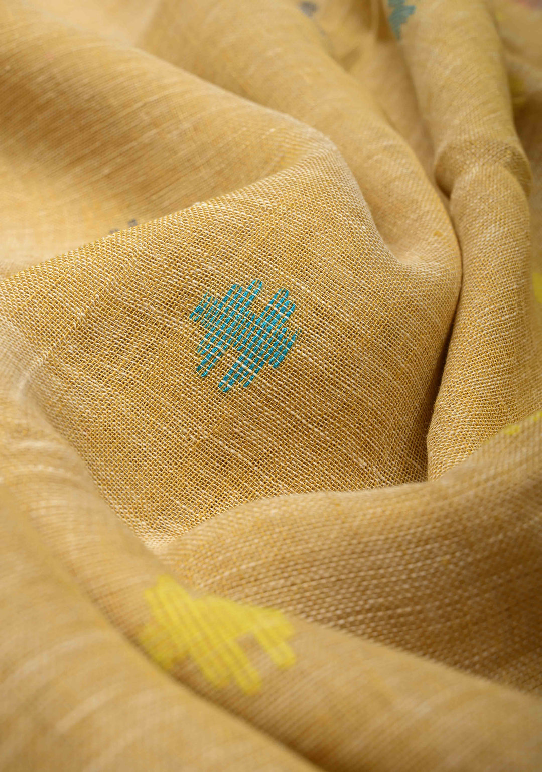 Sand Color Meenakari Buttas on Handloom Linen Saree with Paithani Pallu and Minimal Tissue Border | SHOBITAM