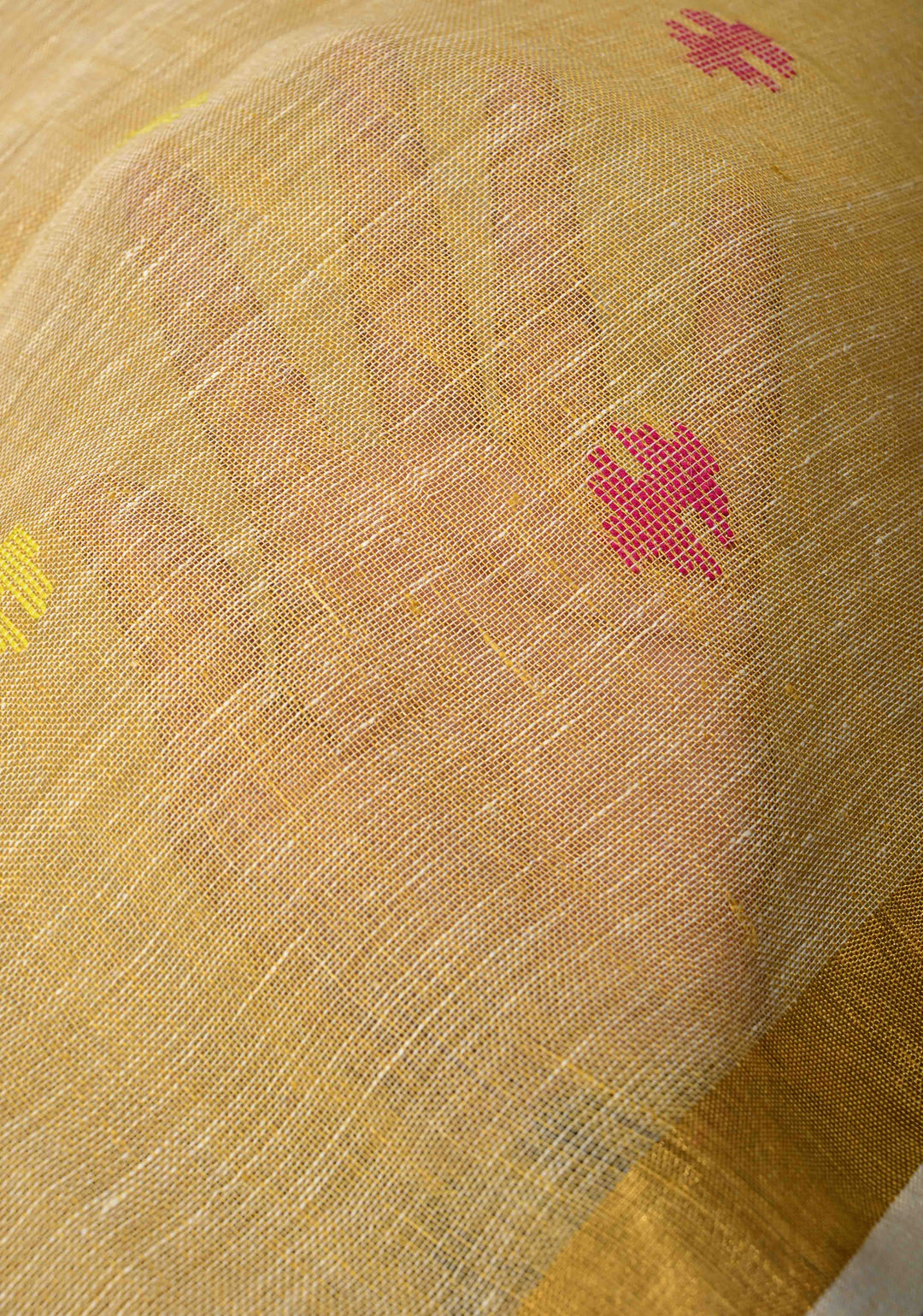 Sand Color Meenakari Buttas on Handloom Linen Saree with Paithani Pallu and Minimal Tissue Border | SHOBITAM