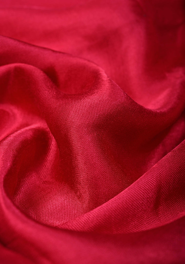 Rani Pink Modal Silk Saree with Lagda Patta Crushed Pallu | SHOBITAM