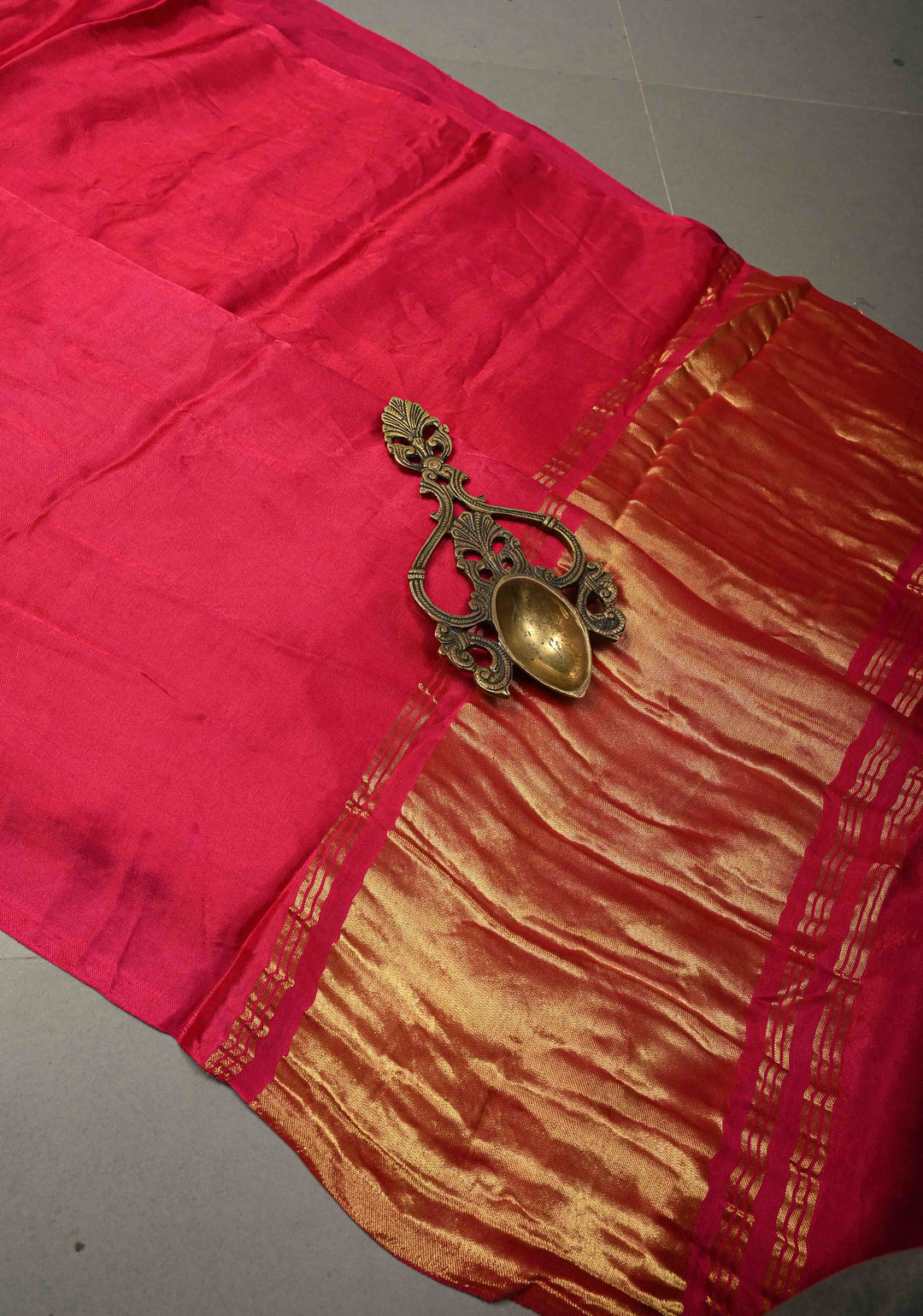 Rani Pink Modal Silk Saree with Lagda Patta Crushed Pallu | SHOBITAM