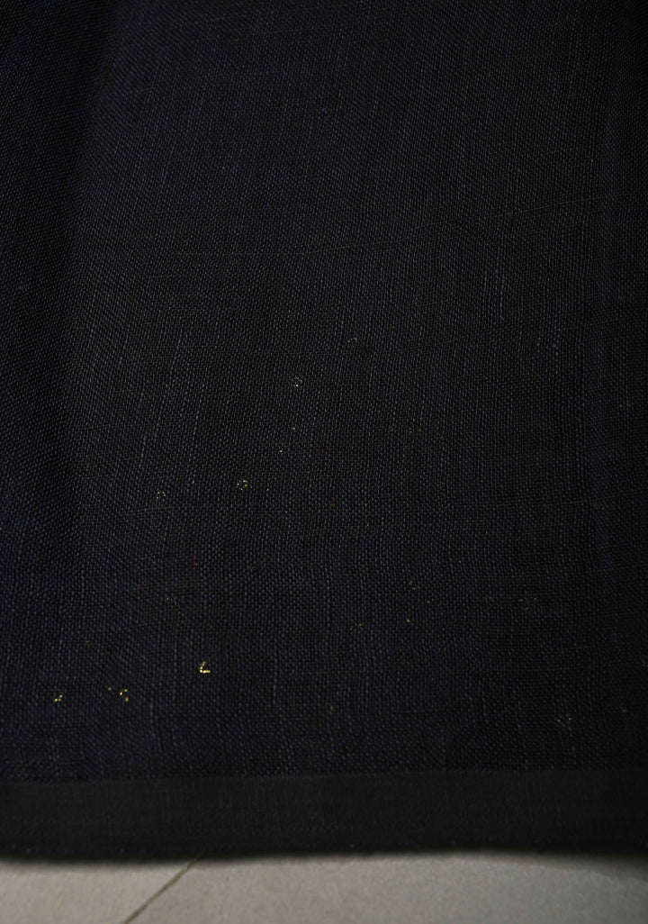 Deep Midnight Blue Handloom Linen by Linen Saree with Pocket Sequins Scallop Red Borders and Silver Tissue Pallu | SHOBITAM