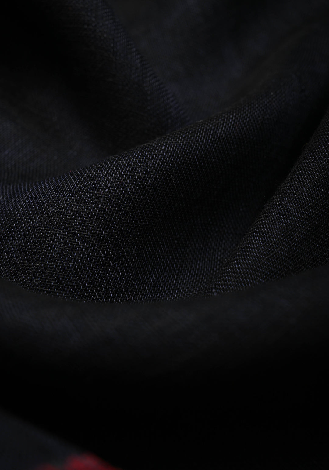 Deep Midnight Blue Handloom Linen by Linen Saree with Pocket Sequins Scallop Red Borders and Silver Tissue Pallu | SHOBITAM