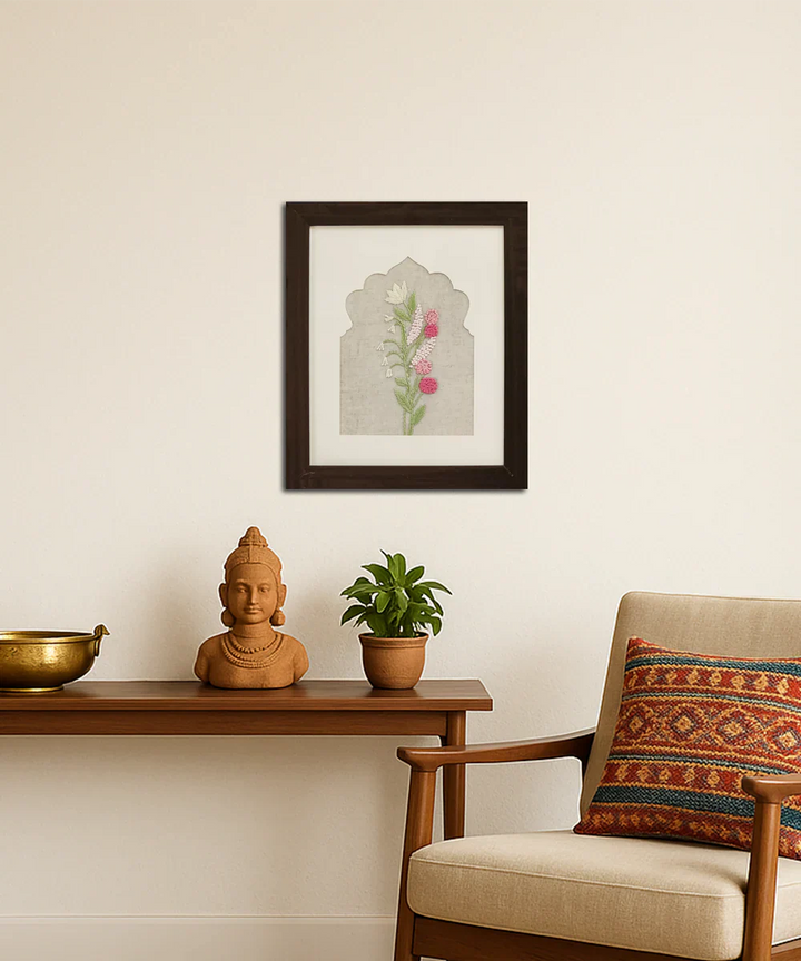 Floral Haven Hand Embroidered Wall Art | Framed | SHOBITAM
