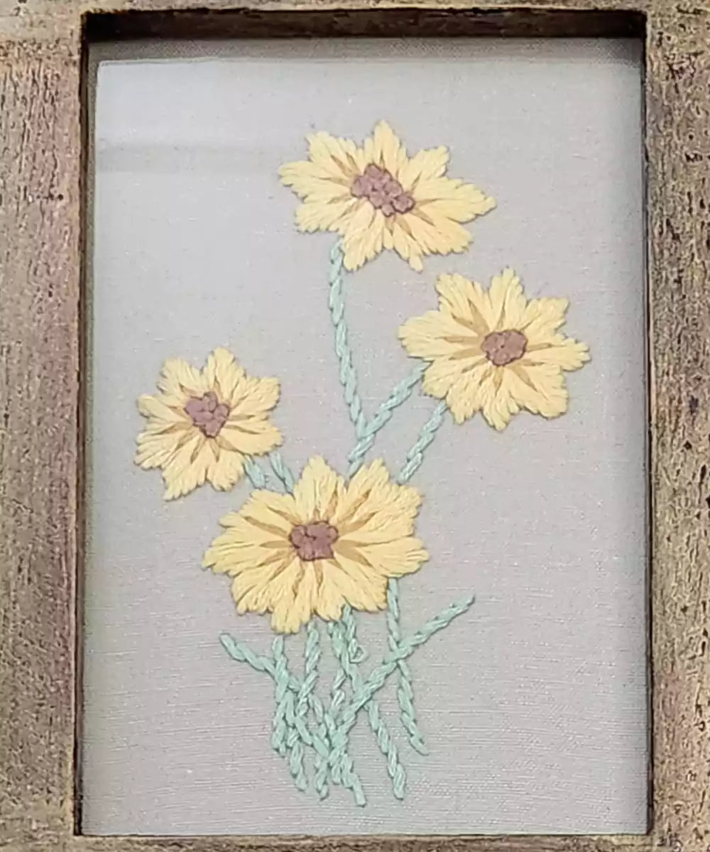 Floral Window Hand Embroidered Wall Accent | Wooden Framed Wall Art | SHOBITAM