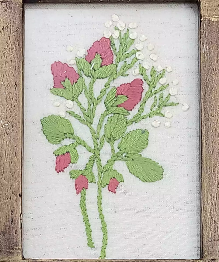 Three Fold Blossom Hand Embroidered Wall Hanging | Wooden Framed Wall Art | SHOBITAM